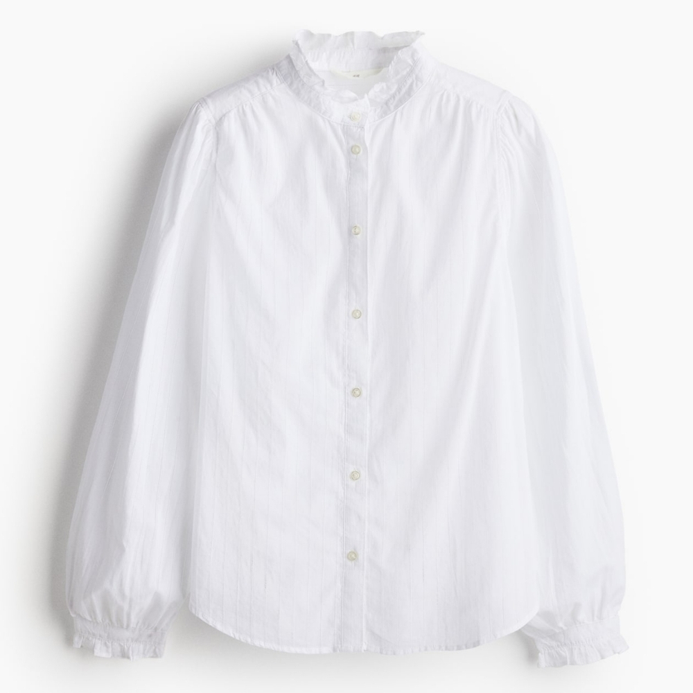 h&m Cotton ruffle-trimmed blouse white Nwt